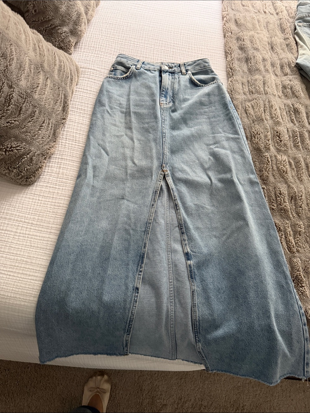 Pilcro Light Blue Denim Midi Skirt with Front Slit